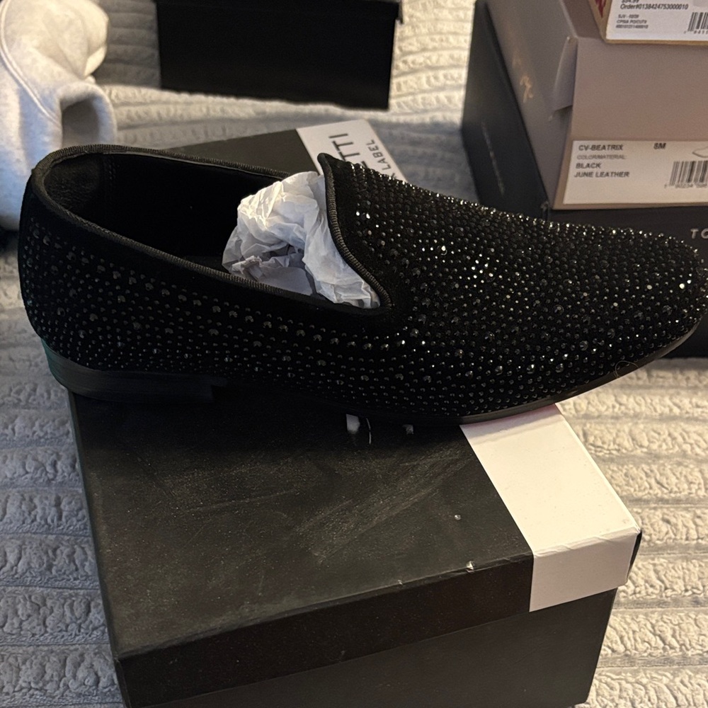 NasonMoretti Black Crystal Slip-On Loafers